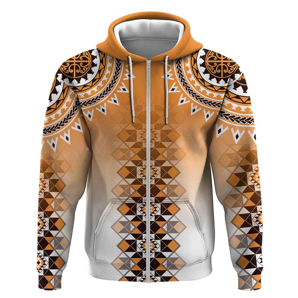 New Zealand Zip Hoodie Poutama Mix Orange Taniko Inspired Art LT05 Zip Hoodie Orange - Polynesian Pride