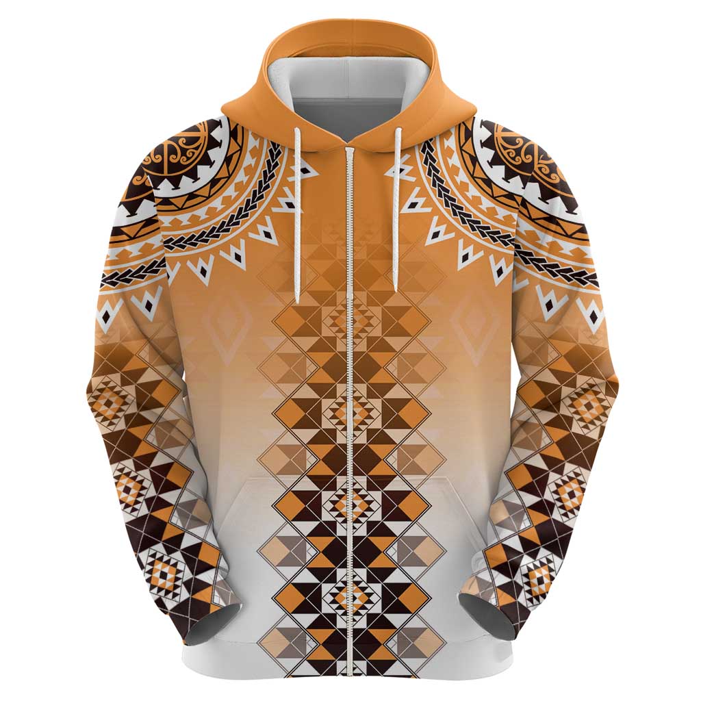 New Zealand Zip Hoodie Poutama Mix Orange Taniko Inspired Art LT05 - Polynesian Pride