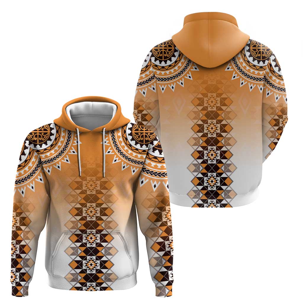 New Zealand Zip Hoodie Poutama Mix Orange Taniko Inspired Art LT05 - Polynesian Pride