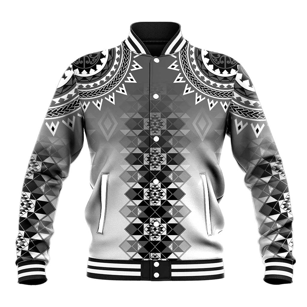 New Zealand Baseball Jacket Poutama Mix Gray Taniko Inspired Art LT05 Unisex Gray - Polynesian Pride