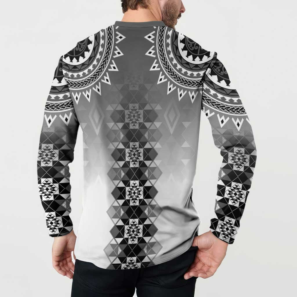 New Zealand Button Sweatshirt Poutama Mix Gray Taniko Inspired Art LT05 - Polynesian Pride