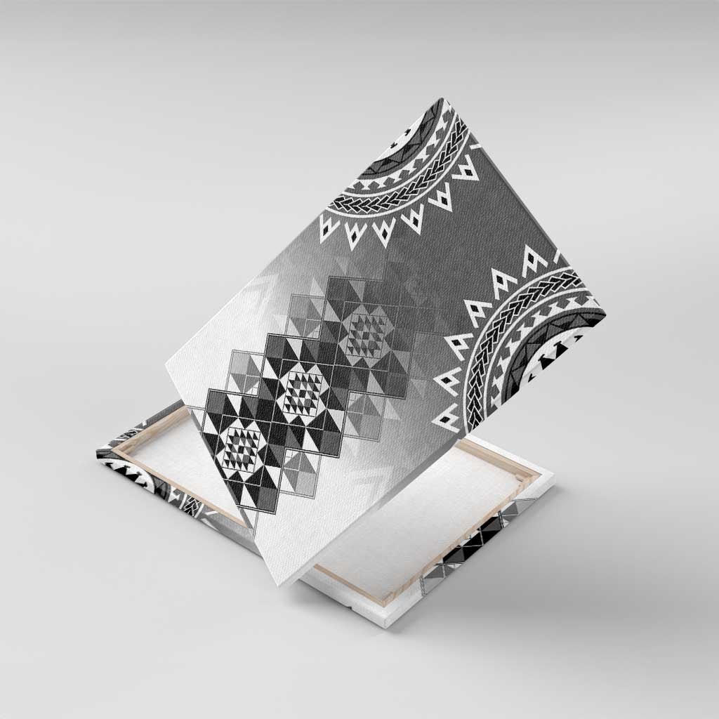 New Zealand Canvas Wall Art Poutama Mix Gray Taniko Inspired Art LT05 With Frame Gray - Polynesian Pride