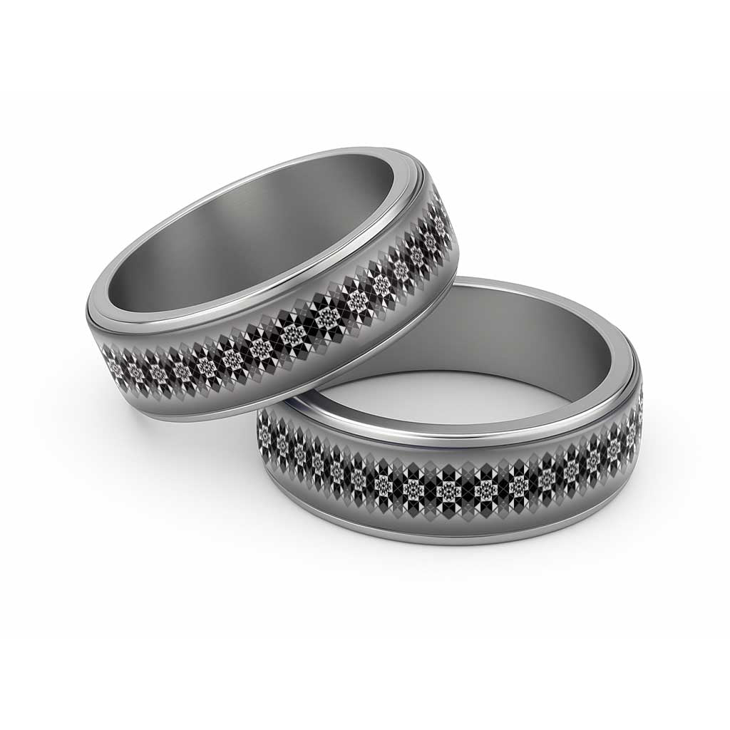New Zealand Classic Ring Poutama Mix Gray Taniko Inspired Art - Polynesian Pride