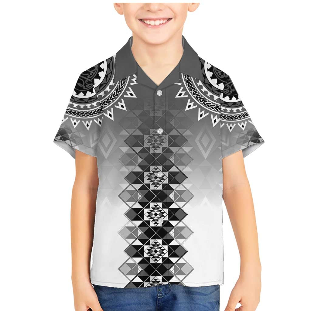 New Zealand Family Matching Mermaid Dress and Hawaiian Shirt Poutama Mix Gray Taniko Inspired Art LT05 Son's Shirt Gray - Polynesian Pride
