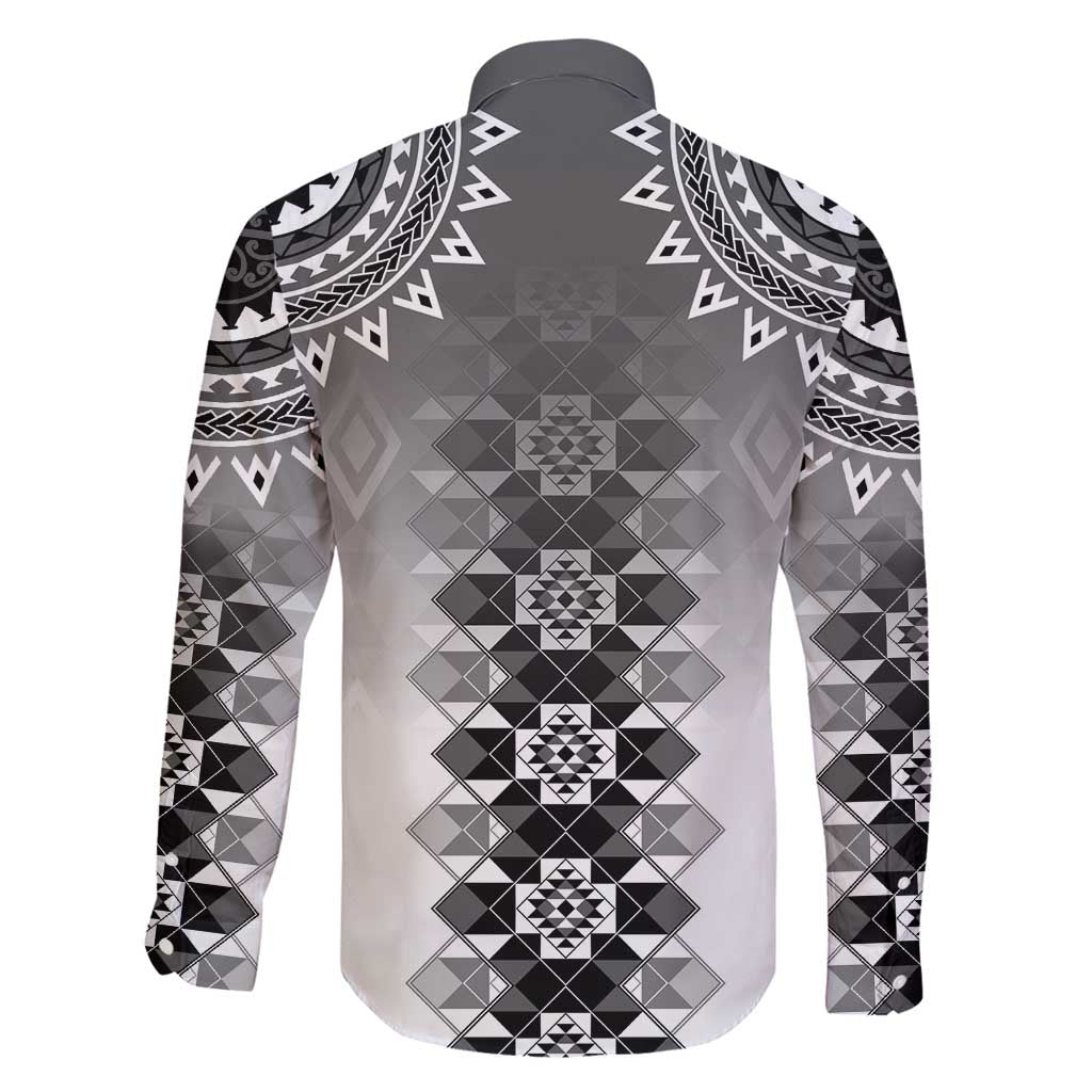 New Zealand Family Matching Off Shoulder Maxi Dress and Hawaiian Shirt Poutama Mix Gray Taniko Inspired Art LT05 - Polynesian Pride