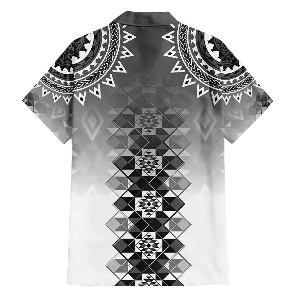 New Zealand Family Matching Off Shoulder Short Dress and Hawaiian Shirt Poutama Mix Gray Taniko Inspired Art LT05 - Polynesian Pride