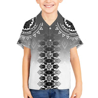 New Zealand Family Matching Off Shoulder Short Dress and Hawaiian Shirt Poutama Mix Gray Taniko Inspired Art LT05 Son's Shirt Gray - Polynesian Pride