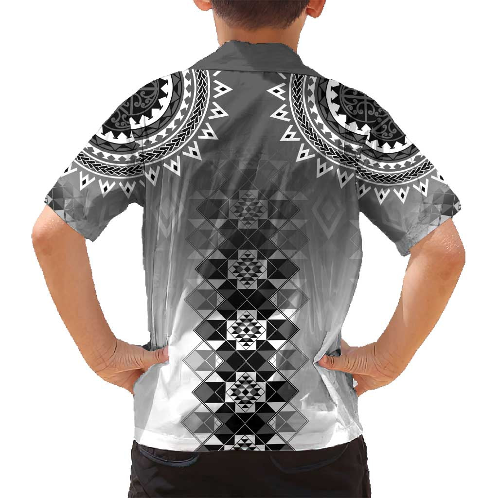 New Zealand Family Matching Summer Maxi Dress and Hawaiian Shirt Poutama Mix Gray Taniko Inspired Art LT05 - Polynesian Pride