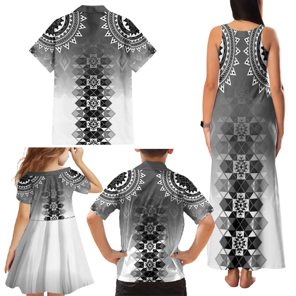 New Zealand Family Matching Tank Maxi Dress and Hawaiian Shirt Poutama Mix Gray Taniko Inspired Art LT05 - Polynesian Pride