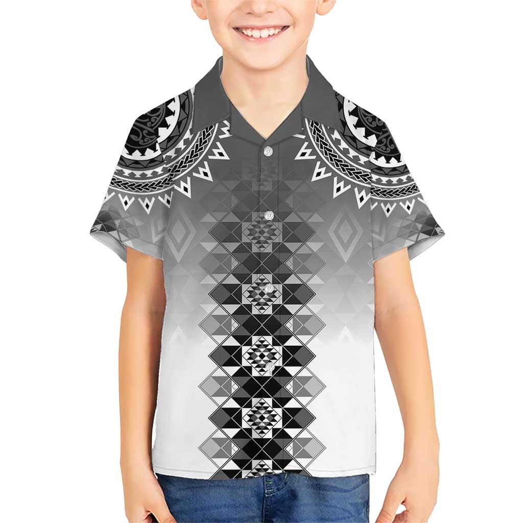 New Zealand Kid Hawaiian Shirt Poutama Mix Gray Taniko Inspired Art LT05 Kid Gray - Polynesian Pride