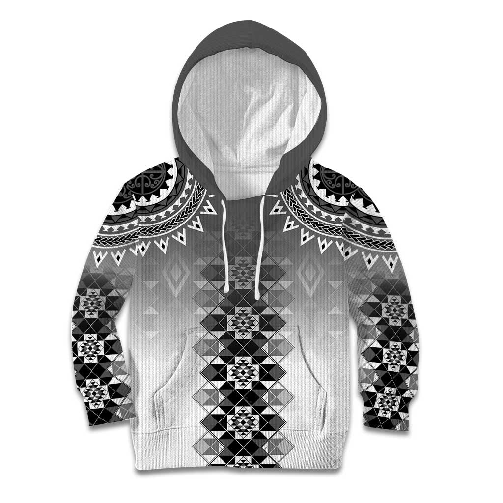 New Zealand Kid Hoodie Poutama Mix Gray Taniko Inspired Art LT05 Hoodie Gray - Polynesian Pride