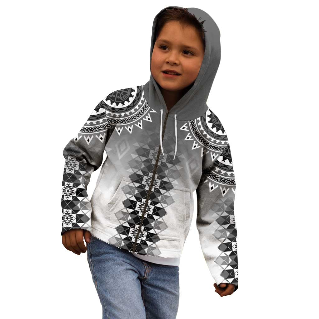 New Zealand Kid Hoodie Poutama Mix Gray Taniko Inspired Art LT05 - Polynesian Pride