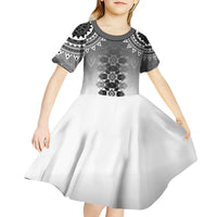 New Zealand Kid Short Sleeve Dress Poutama Mix Gray Taniko Inspired Art LT05 - Polynesian Pride