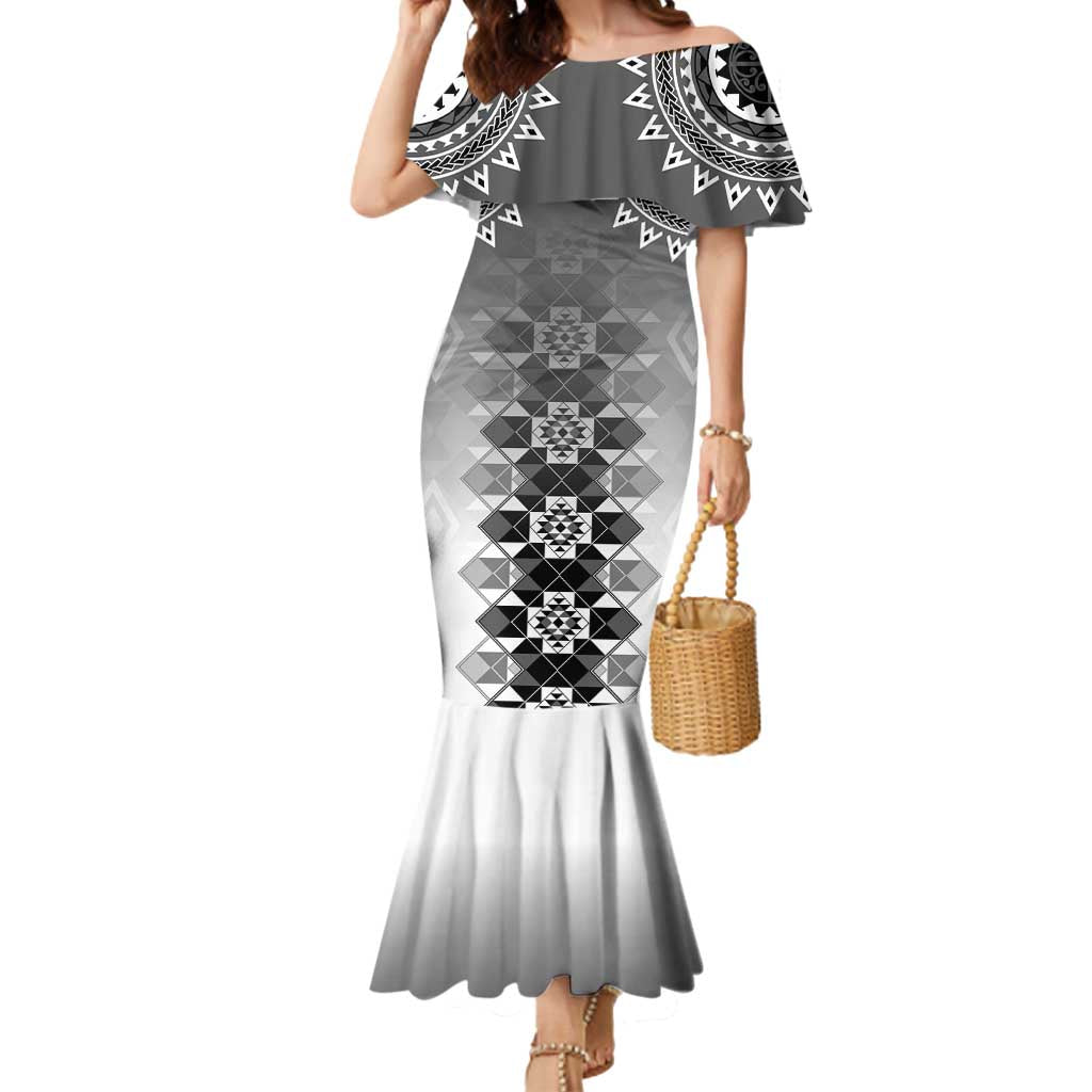 New Zealand Mermaid Dress Poutama Mix Gray Taniko Inspired Art LT05 Women Gray - Polynesian Pride