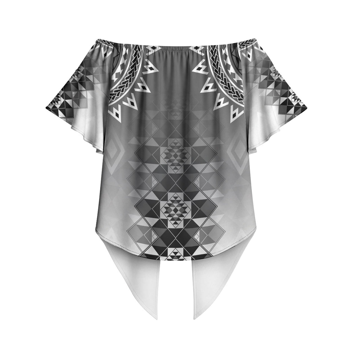 New Zealand Off Shoulder Wrap Waist Top Poutama Mix Gray Taniko Inspired Art LT05 - Polynesian Pride