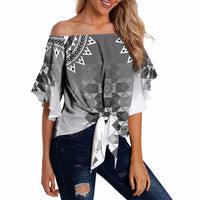 New Zealand Off Shoulder Wrap Waist Top Poutama Mix Gray Taniko Inspired Art LT05 - Polynesian Pride