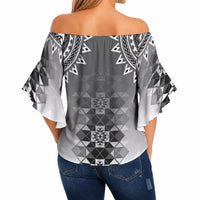 New Zealand Off Shoulder Wrap Waist Top Poutama Mix Gray Taniko Inspired Art LT05 - Polynesian Pride