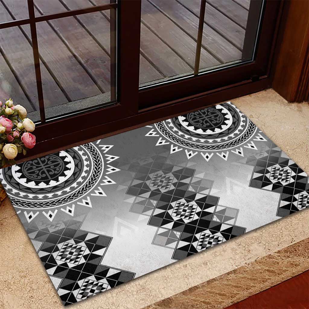 New Zealand Rubber Doormat Poutama Mix Gray Taniko Inspired Art LT05 - Polynesian Pride
