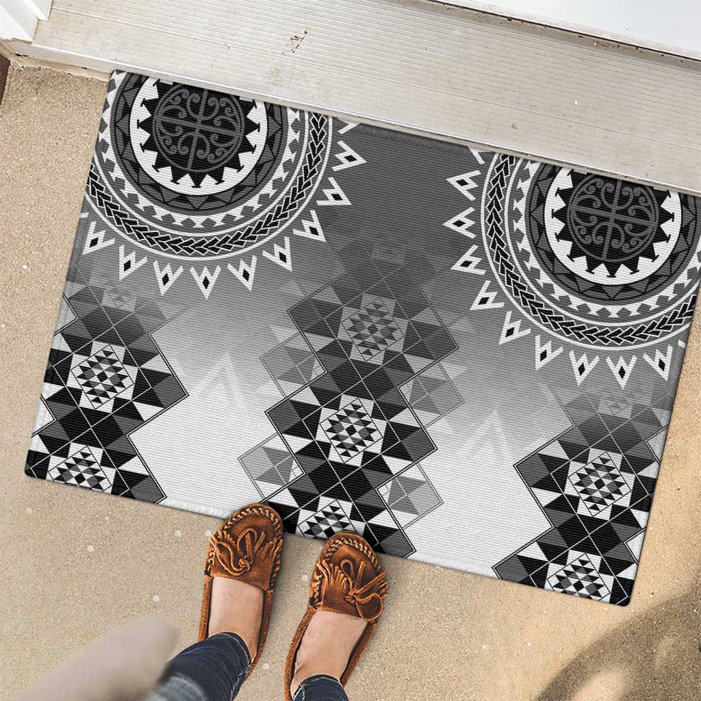 New Zealand Rubber Doormat Poutama Mix Gray Taniko Inspired Art LT05 - Polynesian Pride