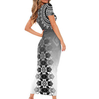 New Zealand Short Sleeve Bodycon Dress Poutama Mix Gray Taniko Inspired Art LT05 - Polynesian Pride