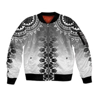 New Zealand Sleeve Zip Bomber Jacket Poutama Mix Gray Taniko Inspired Art LT05 Unisex Gray - Polynesian Pride