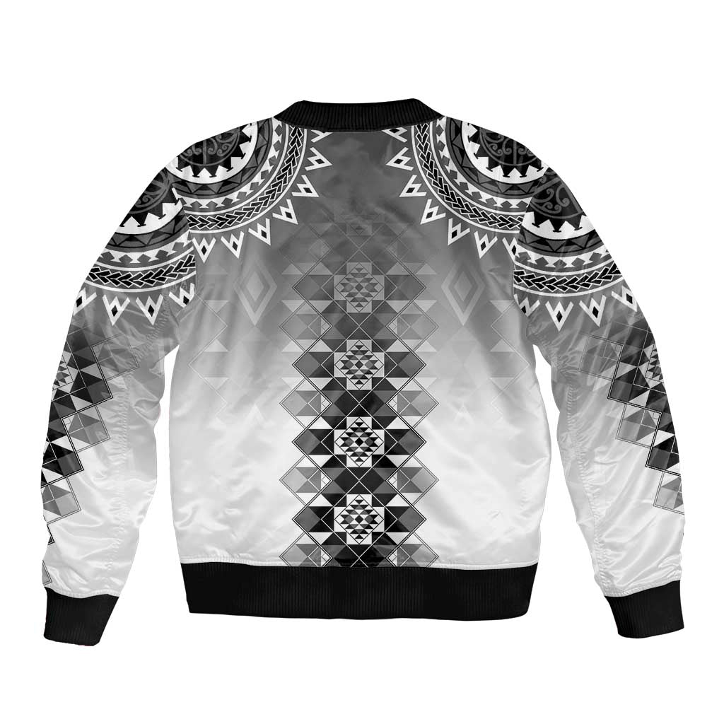 New Zealand Sleeve Zip Bomber Jacket Poutama Mix Gray Taniko Inspired Art LT05 - Polynesian Pride