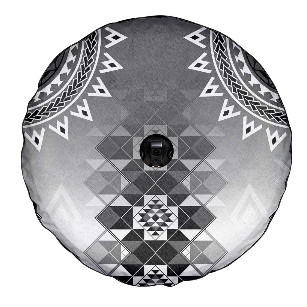 New Zealand Spare Tire Cover Poutama Mix Gray Taniko Inspired Art LT05 - Polynesian Pride