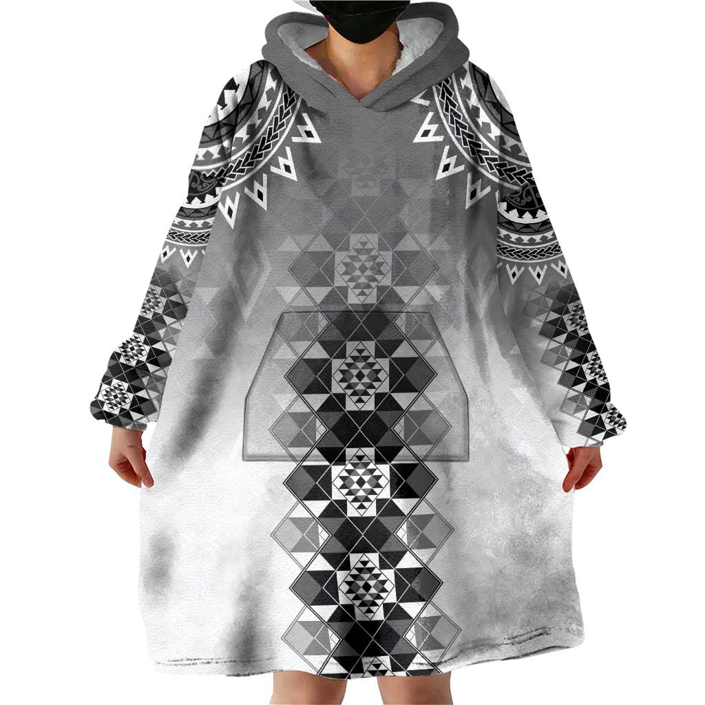 New Zealand Wearable Blanket Hoodie Poutama Mix Gray Taniko Inspired Art LT05 - Polynesian Pride