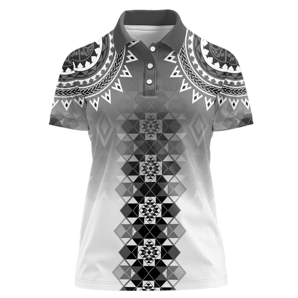 New Zealand Women Polo Shirt Poutama Mix Gray Taniko Inspired Art LT05 Female Gray - Polynesian Pride