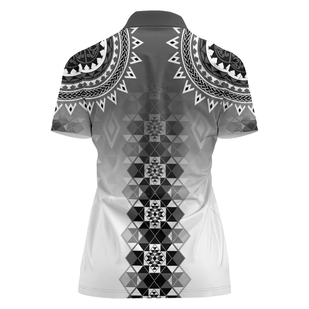 New Zealand Women Polo Shirt Poutama Mix Gray Taniko Inspired Art LT05 - Polynesian Pride