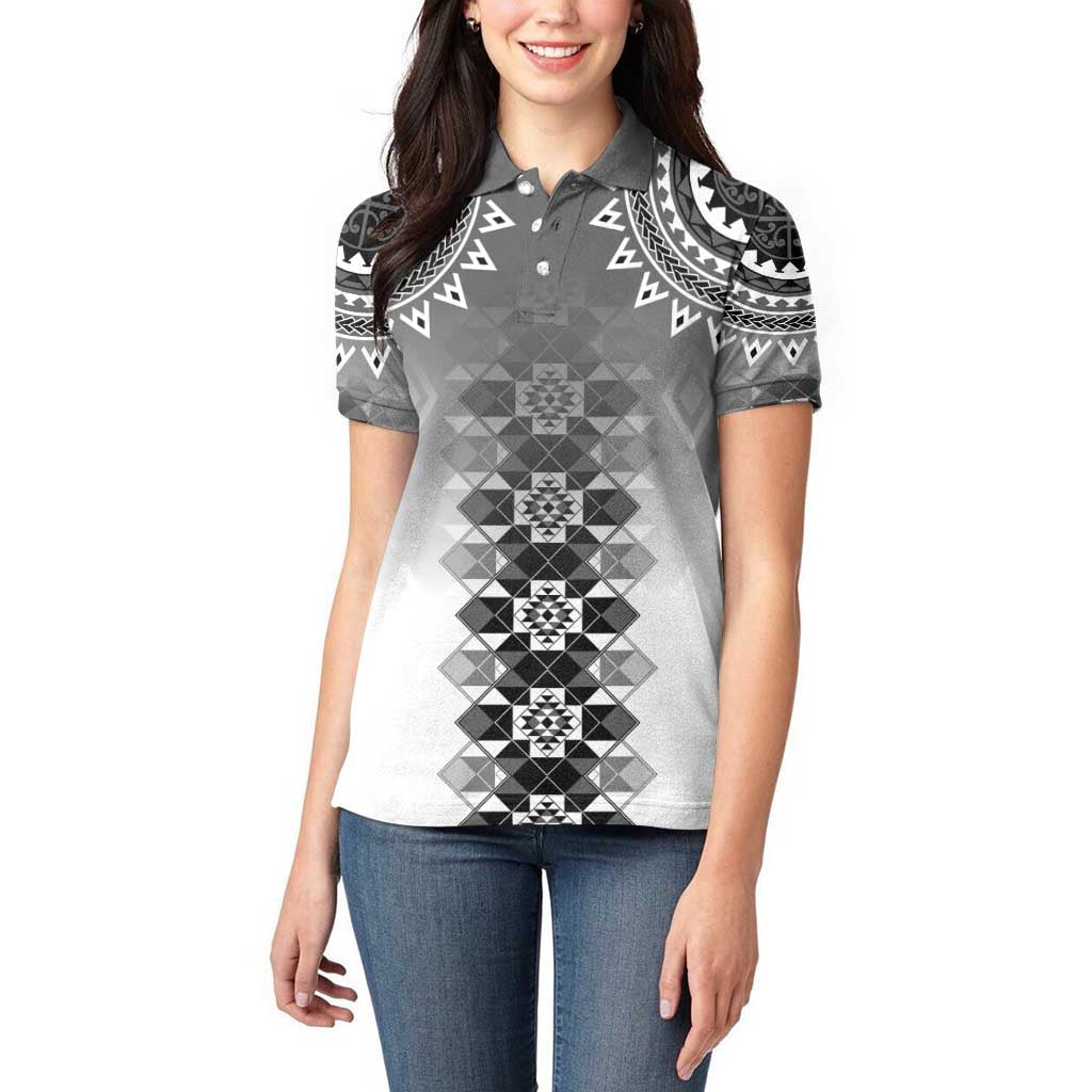 New Zealand Women Polo Shirt Poutama Mix Gray Taniko Inspired Art LT05 - Polynesian Pride