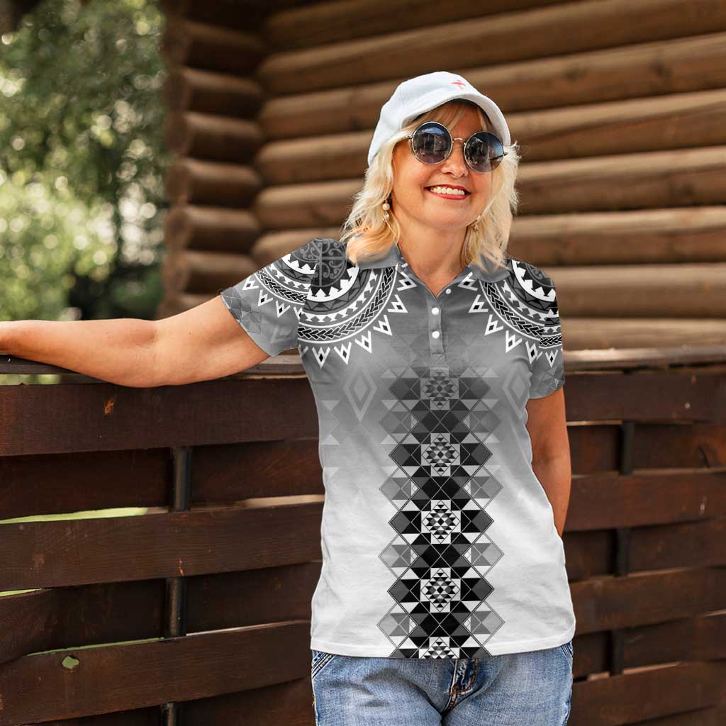 New Zealand Women Polo Shirt Poutama Mix Gray Taniko Inspired Art LT05 - Polynesian Pride