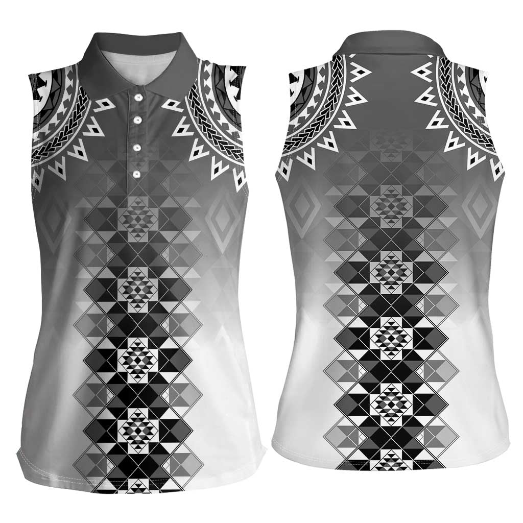 New Zealand Women Sleeveless Polo Shirt Poutama Mix Gray Taniko Inspired Art LT05 - Polynesian Pride