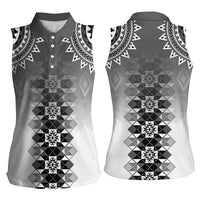 New Zealand Women Sleeveless Polo Shirt Poutama Mix Gray Taniko Inspired Art LT05 - Polynesian Pride