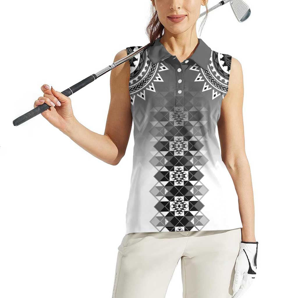 New Zealand Women Sleeveless Polo Shirt Poutama Mix Gray Taniko Inspired Art LT05 - Polynesian Pride