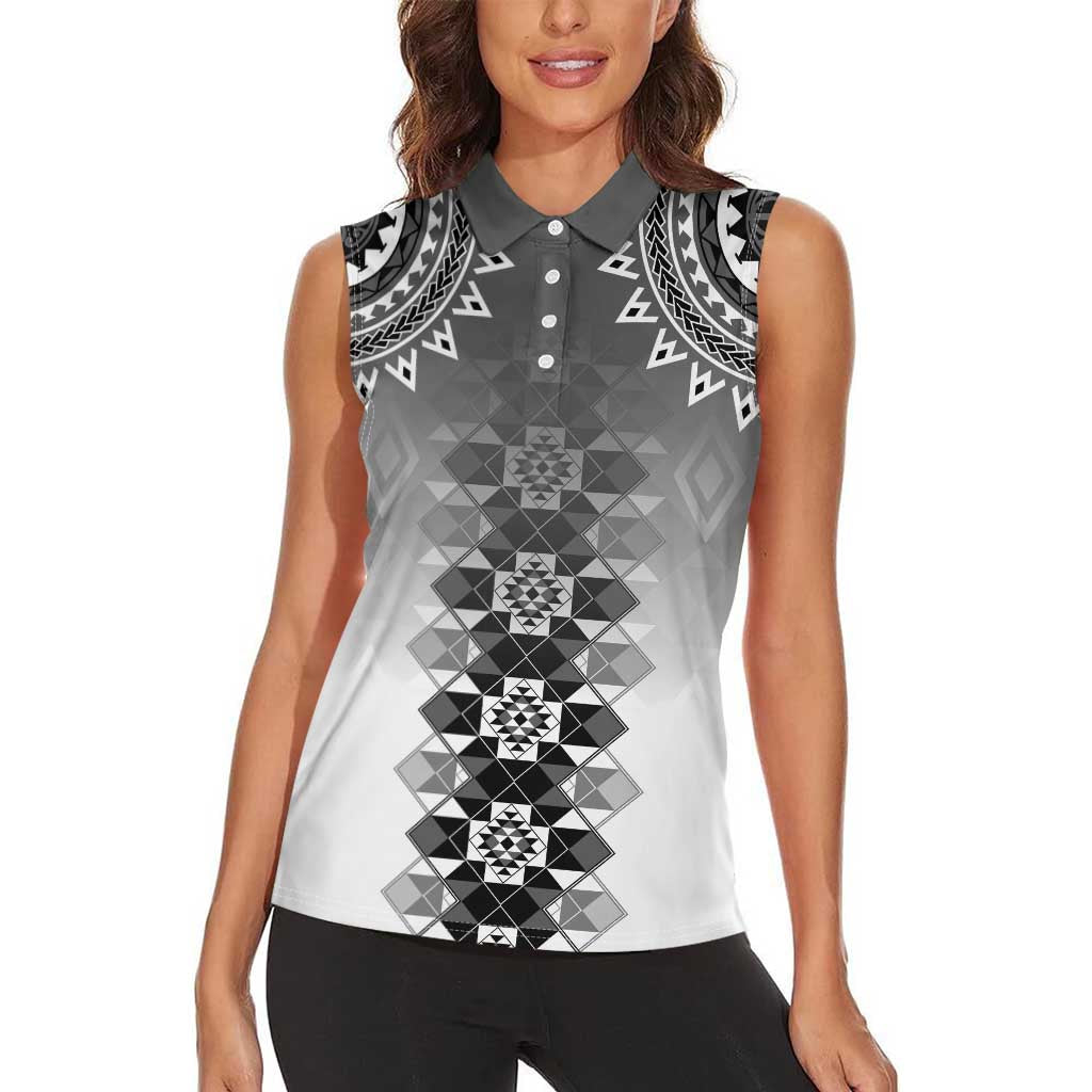 New Zealand Women Sleeveless Polo Shirt Poutama Mix Gray Taniko Inspired Art LT05 - Polynesian Pride