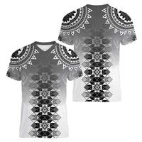 New Zealand Women V-Neck T-Shirt Poutama Mix Gray Taniko Inspired Art LT05 - Polynesian Pride