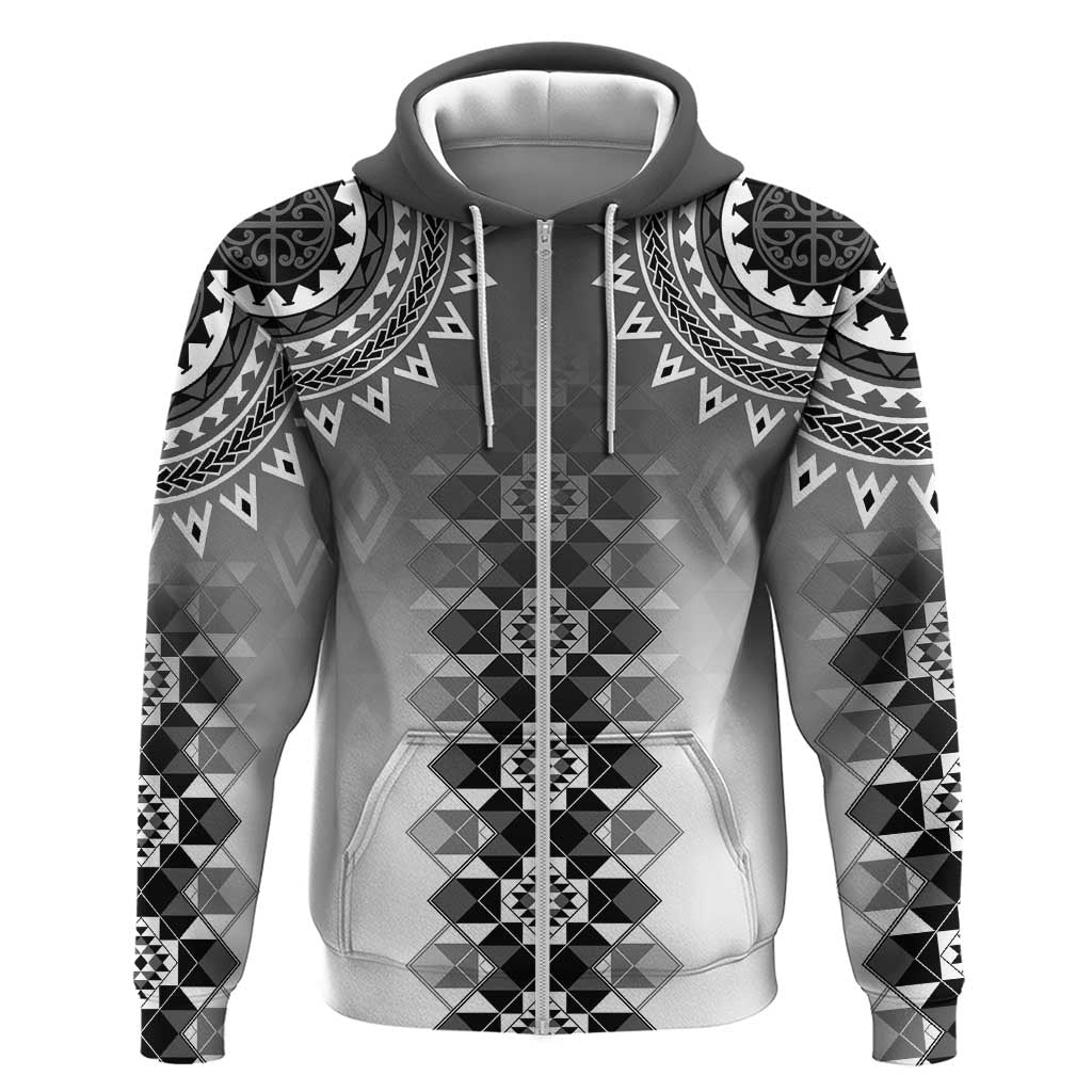 New Zealand Zip Hoodie Poutama Mix Gray Taniko Inspired Art LT05 Zip Hoodie Gray - Polynesian Pride