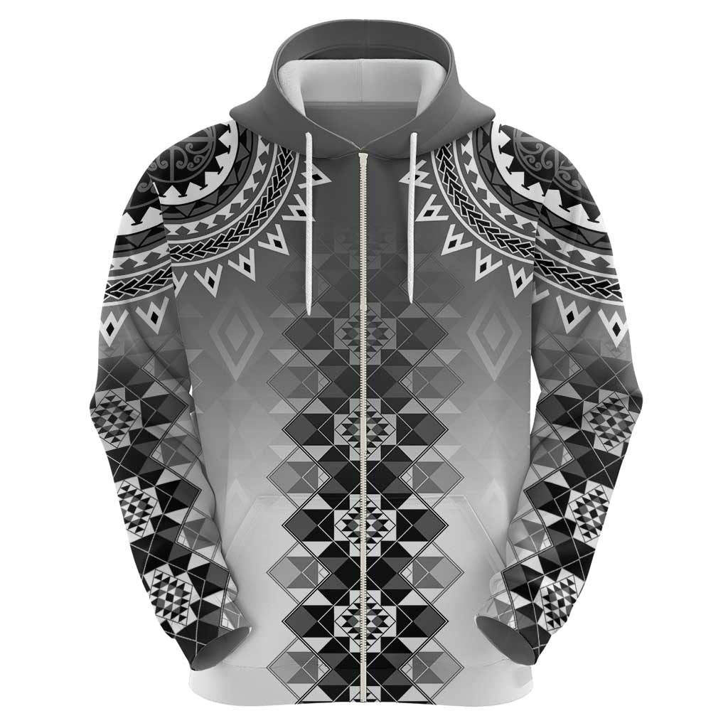 New Zealand Zip Hoodie Poutama Mix Gray Taniko Inspired Art LT05 - Polynesian Pride