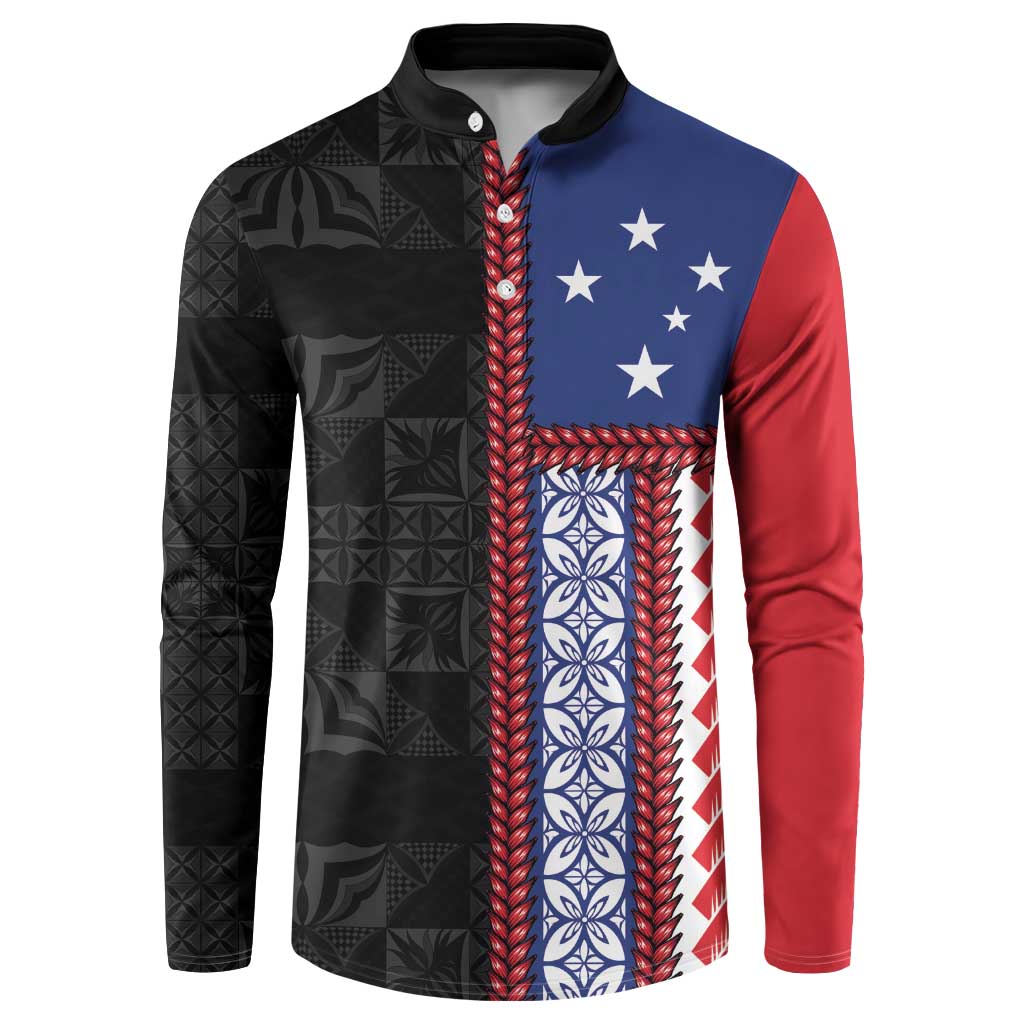 Samoa Flag Button Sweatshirt Ula Fala With Samoan Siapo - Polynesian Pride