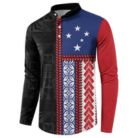 Samoa Flag Button Sweatshirt Ula Fala With Samoan Siapo - Polynesian Pride