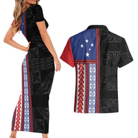 Samoa Flag Couples Matching Short Sleeve Bodycon Dress and Hawaiian Shirt Ula Fala With Samoan Siapo LT05 - Polynesian Pride