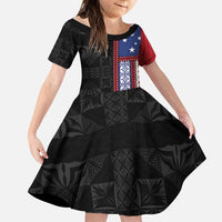 Samoa Flag Family Matching Mermaid Dress and Hawaiian Shirt Ula Fala With Samoan Siapo LT05 Daughter's Dress Black - Polynesian Pride