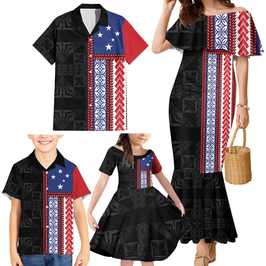 Samoa Flag Family Matching Mermaid Dress and Hawaiian Shirt Ula Fala With Samoan Siapo - Polynesian Pride