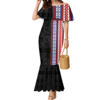 Samoa Flag Family Matching Mermaid Dress and Hawaiian Shirt Ula Fala With Samoan Siapo LT05 Mom's Dress Black - Polynesian Pride