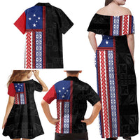 Samoa Flag Family Matching Off Shoulder Maxi Dress and Hawaiian Shirt Ula Fala With Samoan Siapo LT05 - Polynesian Pride