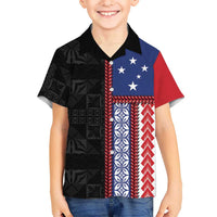 Samoa Flag Family Matching Off Shoulder Maxi Dress and Hawaiian Shirt Ula Fala With Samoan Siapo LT05 Son's Shirt Black - Polynesian Pride