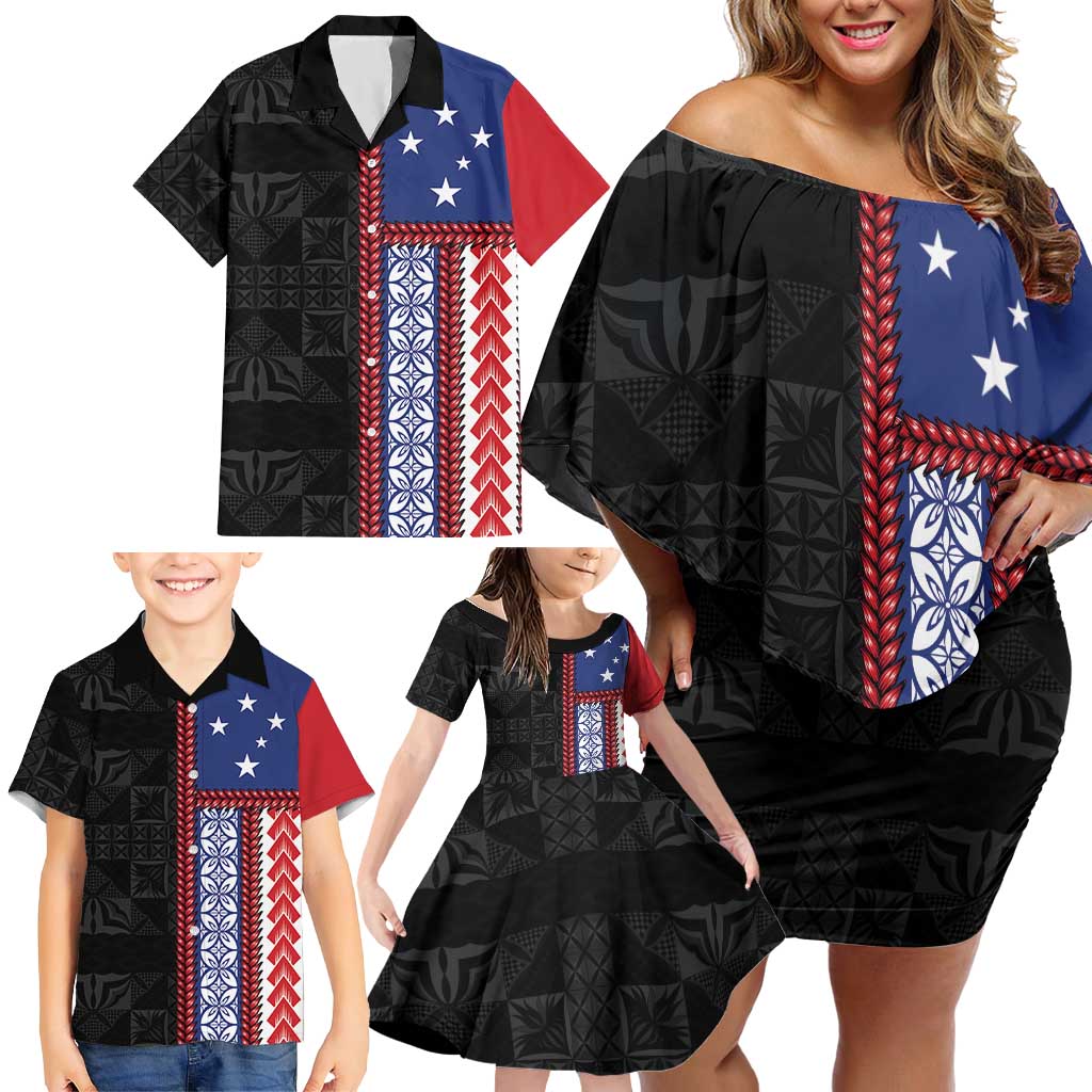 Samoa Flag Family Matching Off Shoulder Short Dress and Hawaiian Shirt Ula Fala With Samoan Siapo LT05 - Polynesian Pride
