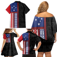 Samoa Flag Family Matching Off Shoulder Short Dress and Hawaiian Shirt Ula Fala With Samoan Siapo LT05 - Polynesian Pride
