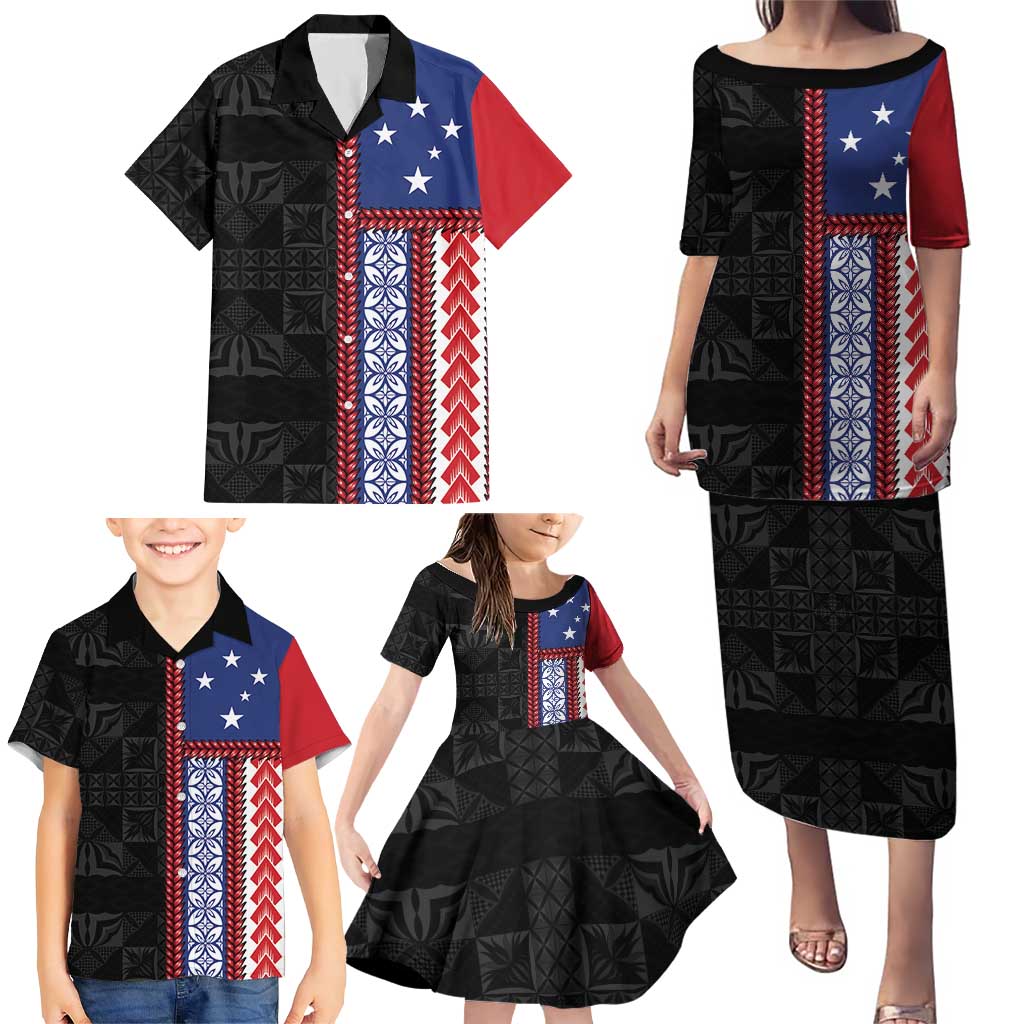 Samoa Flag Family Matching Puletasi and Hawaiian Shirt Ula Fala With Samoan Siapo - Polynesian Pride